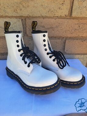 Dr. Martens White Patent 8-Eye Lace-Up Boots
